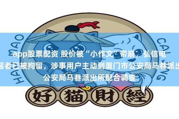 app股票配资 股价被“小作文”带崩，弘信电子报案：造谣者已被拘留，涉事用户主动到厦门市公安局马巷派出所配合调查