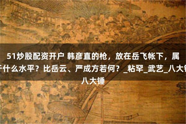 51炒股配资开户 韩彦直的枪，放在岳飞帐下，属于什么水平？比岳云、严成方若何？_粘罕_武艺_八大锤